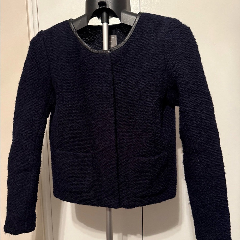 GAP Women's Navy Textured Wool Blend Blazer